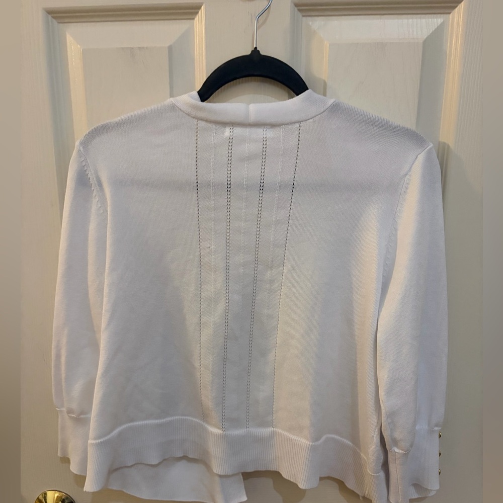 89th + Madison White Open Cardigan Gold Button Sleeve Size M Spring Lightweight - Picture 7 of 8